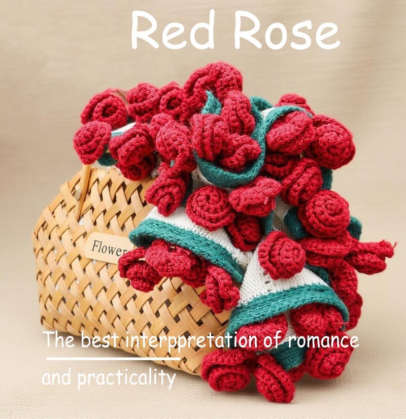 kerscton Crochet Flowers Red Rose Blanket Bouquet Knitted Throw Blanket for Couch Soft Blanket Gifts for Valentine's Day Teacher Mom Graduation Birthday Women Home Decor 43 Inches - Image 3